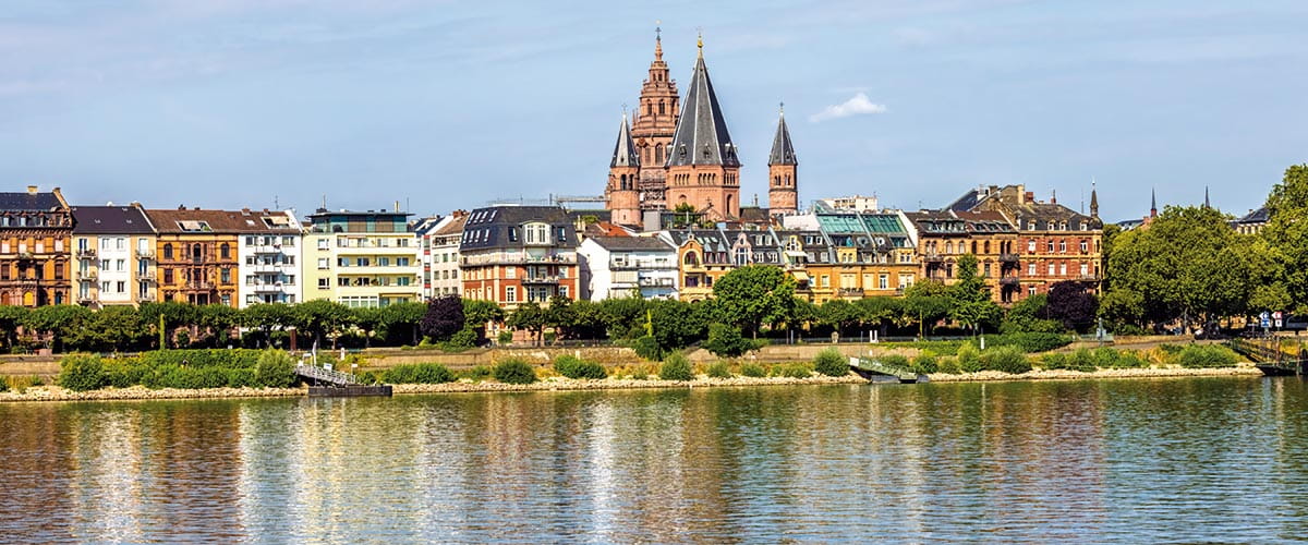 Mainz Cathedral on the skyline of Mainz, Germany
